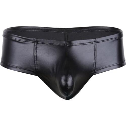 Mens underwear faux leather pouch bikini briefs sexy panties panties