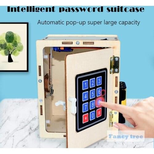 DIY kit smart wooden lockbox science Tecnologia Six-digit password lock automatically open large capacity keyboard steam Toy