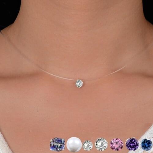 Invisible Chain Necklace Women Transparent Fishing Line Clavicle Chain Short Rhinestone Choker Necklace for Girl Fashion Jewelry