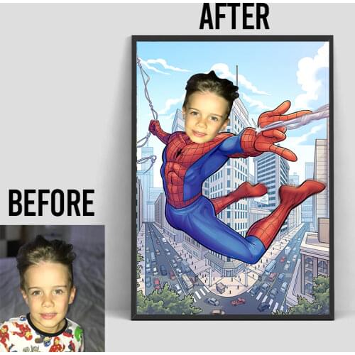 Marvel Avengers Personalized Custom Poster Spiderman Family Photo Custom Canvas Painting Gifts Wall Art Home Kid Room Decoration