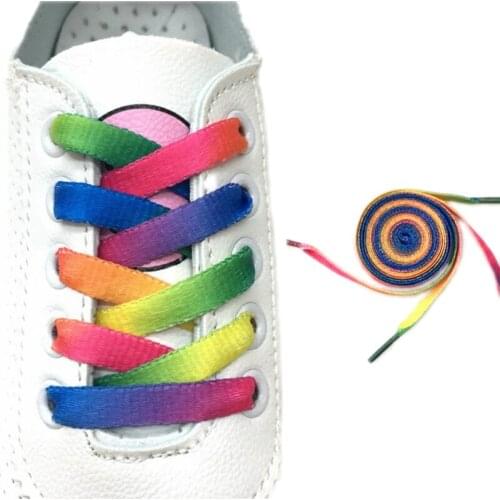 2 Pair Colorful Laces Rainbow Gradient Print Flat Canvas Shoe Lace Shoes Casual Chromatic Colour Shoelaces 80CM/100CM/120CM