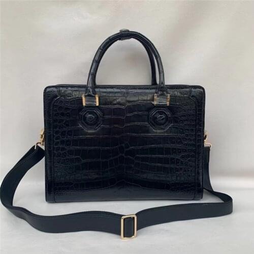 Authentic Real True Crocodile Belly Skin Businessmen Briefcase Bag Genuine Alligator Leather Male Large Black Working Handbag