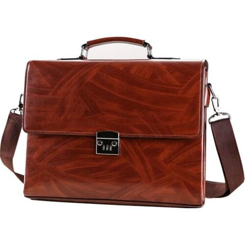 Business Lock Design Mens Briefcase Handbag High Quality Pu Leather Male Travel Shoulder Bag Office Bags Large 15" Laptop bag