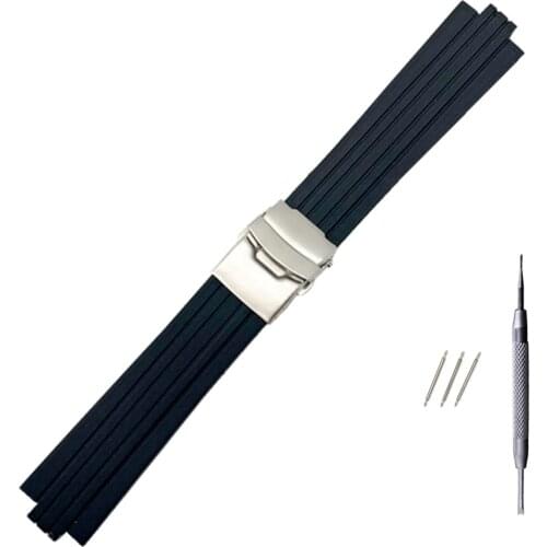 24mm x 11mm Silicone Rubber Watchband for Oris Aquis Watch Band Convex Strap Stainless Steel Safety Buckle Wrist Bracelet Black