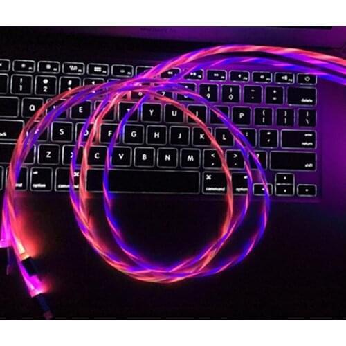 TUTEW Luminous Lighting LED Glow Flowing Charger Cable Fast Charging Micro USB Type C For iPhone Android Phone USBC Wire Cord