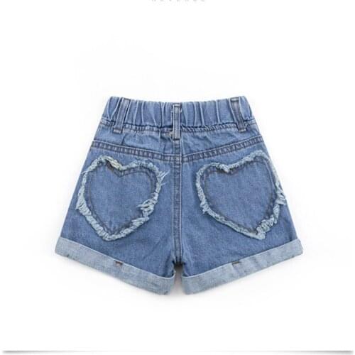 Plus Size Girls Love Heart Denim Shorts For Summer Children Flanged Short Jeans Trousers 3-15 Yrs Old Kids Casual Hot Pants X435