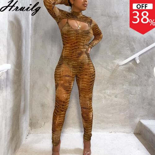 Womens Clothing Sets Two Pieces Long Sleeve Short Tops&long Jumpsuit Snake Print Sexy Two Piece Set Party Night 2 Piece Set