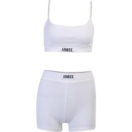 Tag Embroidery Women Two Pieces Set ANEC Camis+Shorts Summer Casual Sports Running Training Sets Femme Clothing