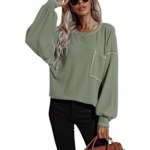 Women Sweater Solid Color Knitted Autumn O Neck Long Sleeve Pockets Sweater O Neck Long Sleeve Pockets Sweater Streetwear 2021