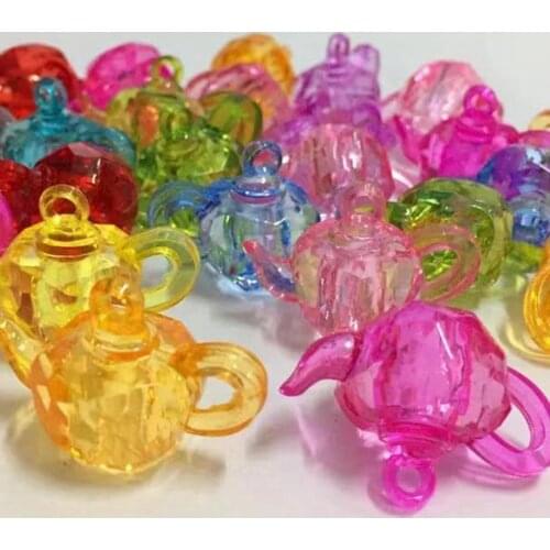 25 Mixed Colour Transparent Acrylic Big Teapot Charm Pendants 32X22mm Kids Craft