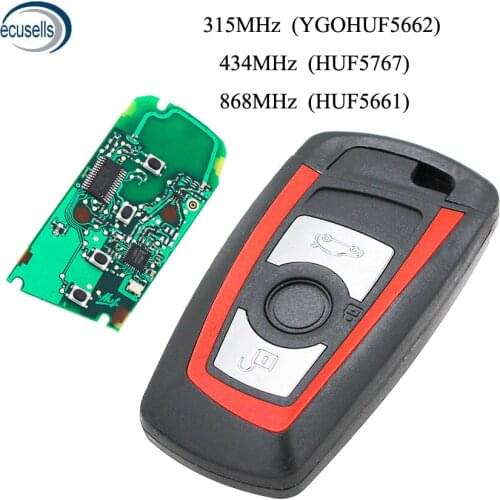 3 Button Remote Key 315MHz YGOHUF5662,434MHz HUF5767,868MHz HUF5661 For 2009-2016 BMW 5 7 F Series FEM / BDC CAS4 CAS4+ Red