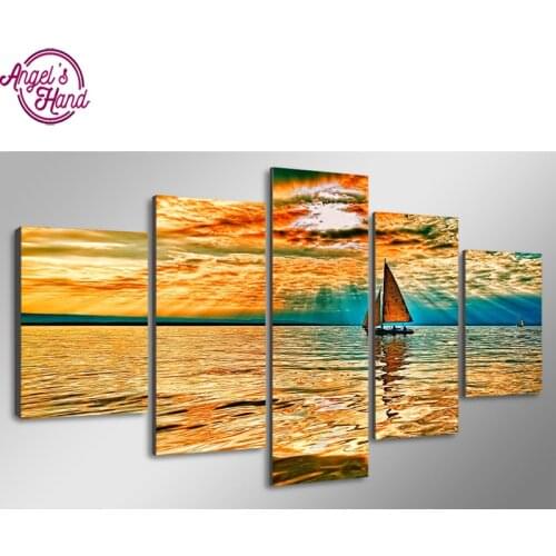 5pcs/set 5d Diamond Embroidery Sea Boat 3d Diamond Painting Cross Stitch Mosaic Pattern Square Rhinestone Decor triptych