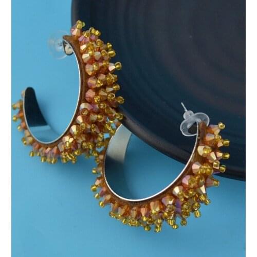 African Ethnic Green Pink Black Red Resin Bead Hoop Earring For Women Nigerian/ Bohemia Glass Crystal color Metal Earrings 2018