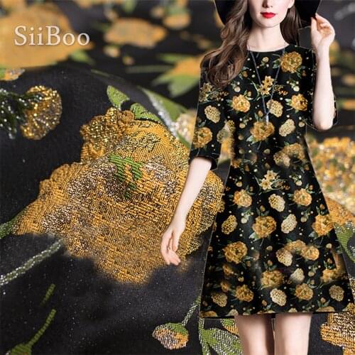 American style black with yellow floral metallic jacquard brocade fabric for dress jacquard tissu tecidos stoffen cloth SP4857