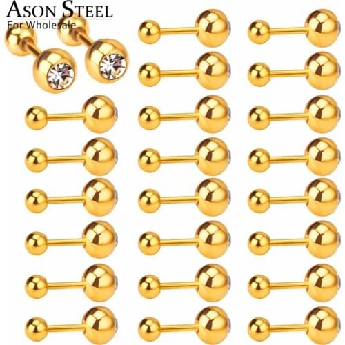ASONSTEEL Gold Stainless Steel Earrings White Cubic Zirconia Earrings Women Men Stud Earrings Wholesale Fashion Jewelry Lots