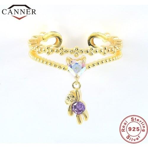CANNER Luxury Colorful Zircon 100% 925 Sterling Silver Adjustable Open Ring for Women Wedding Finger Rings Jewelry Anillos Gifts