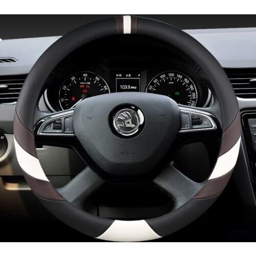 38CM PU Leather Car Steering wheel Cover Anti-slip for Skoda Fabia 1 2 3 I II III Auto interior Accessories