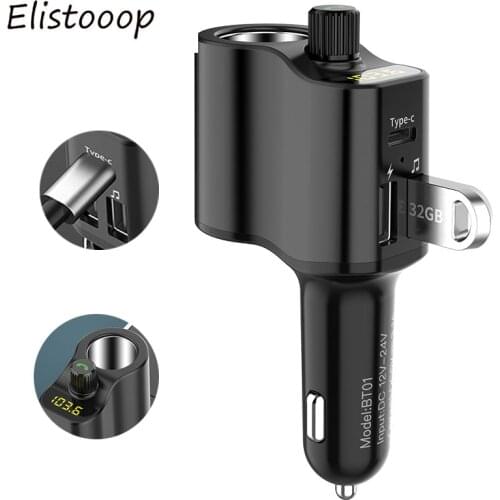 New Bluetooth-compatible 5.0 Handsfree Car Kit Cigarette Lighter Mp3 Player FM Transmitter 3.1A USB Fast Charger Support U Disk