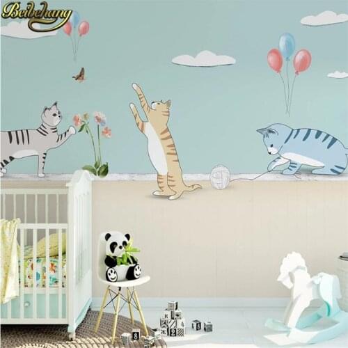 Beibehang custom Nordic cartoon balloon cat Mural Wallpaper Childrens Living Room Restaurant Backdrop 3D Wall Painting Frescoes