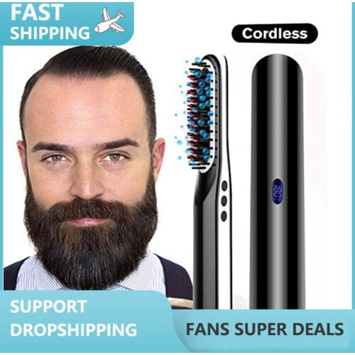 Wireless Men Quick Beard Straightener Styler Comb LCD Multifunctional Cordless USB Hair Straightening Brush MCH Heating Brush