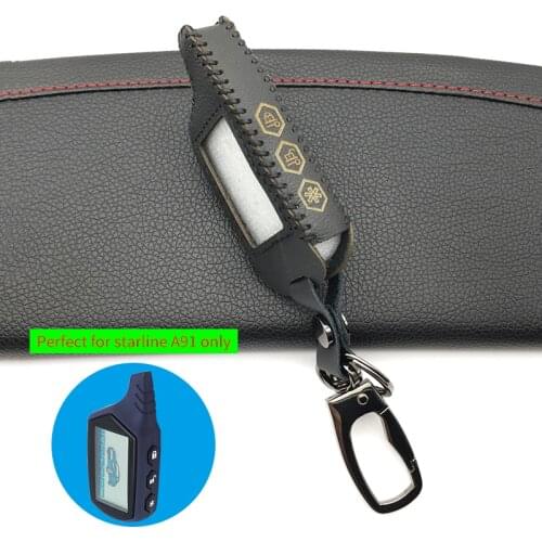 Starline A91 Leather Keychain Key Shell Case For Russian Version Starline A91 lcd Two-Way Remote Control Car Alarm System