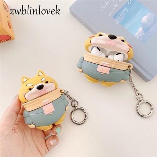 For apple airpods pro 3d cute cartoon space firewood dog case wireless headset case for airpods 2 headset cover with keychain