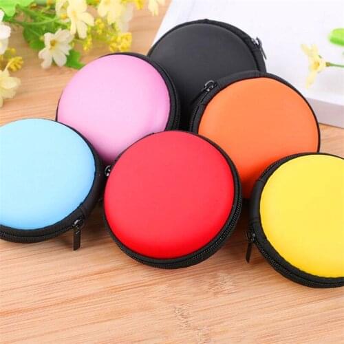 Mini Zipper Earphone Headphone Case SD Card Storage Bag Box Carrying Pouch Round Case Women Coin Purses Wallet
