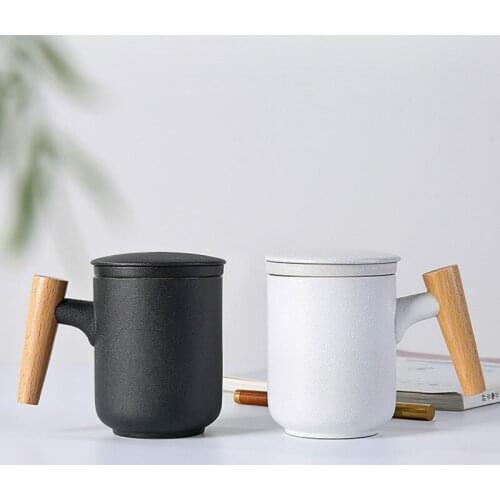 Wooden Handle Anti Scalding Ceramic Filter Tea Cup Spot Tea with Cover Separation Office Mug Flower Tea Cup