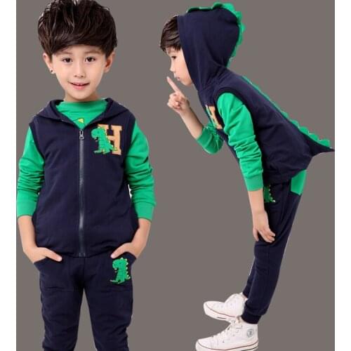 Childrens Cotton Sports Sweater Three-piece Baby Dinosaur Coat Spring Autumn Toddler Boy Clothes Sport Suit for Girls Clothing