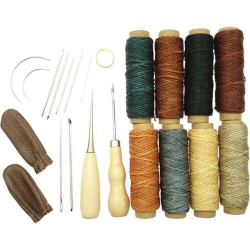 Quality 22Pcs Leather Craft Hand Stitching Sewing Tools Awl Waxed Thread Thimble Kit