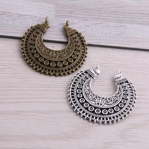 SWEET BELL 12pcs 37*38mm Two Color Zinc Alloy Necklace Charm Jewelry DIY Hollow Moon Connector Pendant Necklace