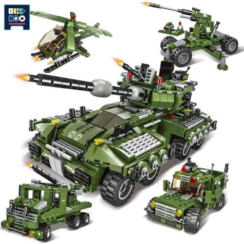UKBOO 771PCS 4IN1 Military Main Battle Tank Truck fighter weapons Model Building Block City Army Train Soldiers Bricks Toys Kid