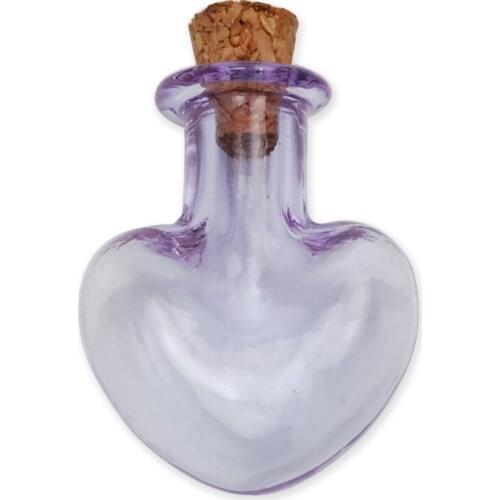 Beautiful heart shape wishing glass bottle, purple glass bottle message vials, miniature glass bottles