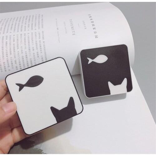 Cute cat and fish contact lens case with mirror Black and white cartoon beauty lens case contact lens storage box gift