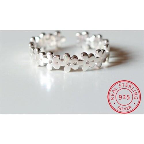 Minimalist Female Small Flower Ring 100% Real Sterling Silver Wedding Ring Dainty Open Thin Engagement Rings For Women