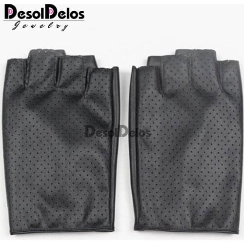 Fashion Women Fingerless Gloves Breathable Soft Leather Gloves for Dance Party Show Women Black Half Finger Mittens