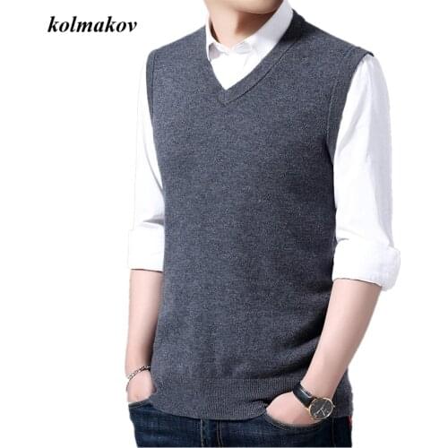 KOLMAKOV New Arrival Style Men Boutique Sleeveless Sweater Fashion Casual Solid V-neck Pullovers Mens Woolen Sweaters M-3XL