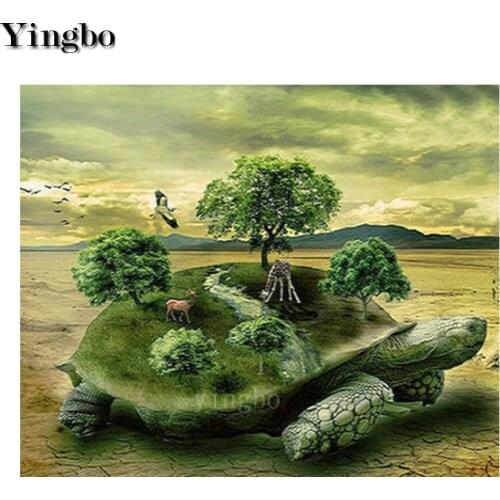 5D Diamond Painting Kit Turtle Tree Landscape Abstract Art Diamond Embroidery Full Square Beaded DIY Rhinestones Art Home Decor