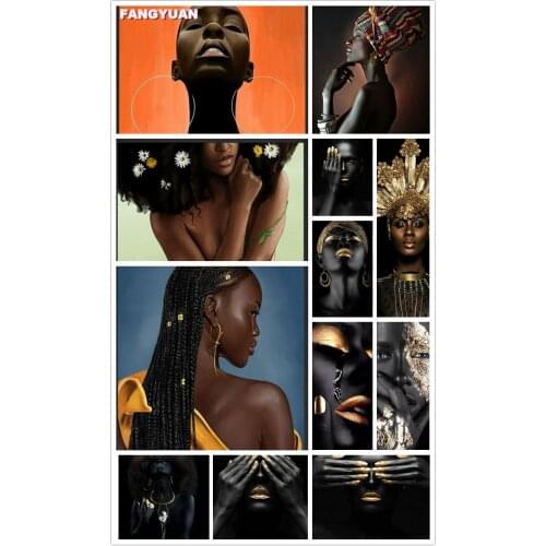 Black Woman Gold Figure 5D Diy Diamond Painting Accessories Full Drill Cross Stitch Kit Diamond Embroidery Mosaic Home Decor