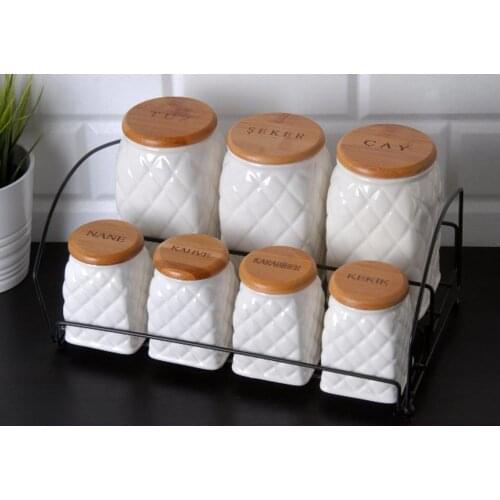 SPICE SET 7LI G.1670 kitchen mother spice set salt and pepper bowl tableware wooden bamboo