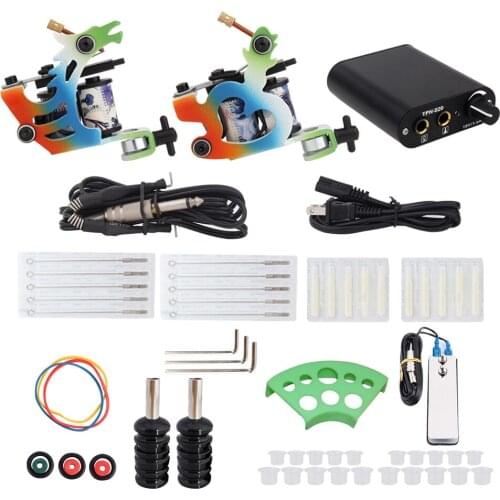 Hot Sale Tattoo Kit 2 Coil Tattoo Machines Gun Ink Set Power Supply Grips Beginner Body Art Tools Set