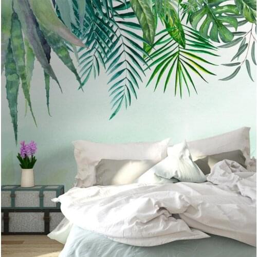 Bacal Custom wallpaper mural modern Green leaf watercolor TV background home decor living room bedroom background 3d wallpaper