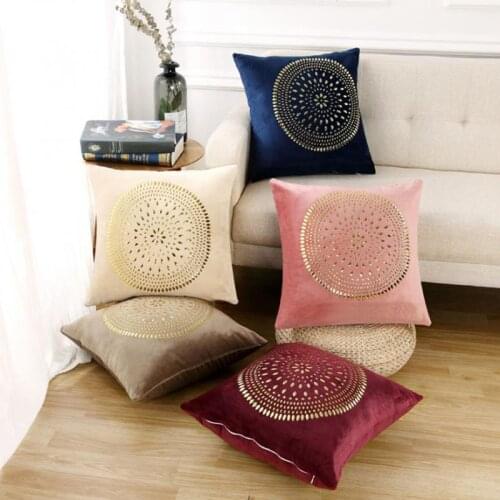 Luxury Velvet Cushion Cover Gold Rivet Pink Blue Ivory Camel Floral Home Decorative Pillow Cover For Couch Sofa 45x45cm