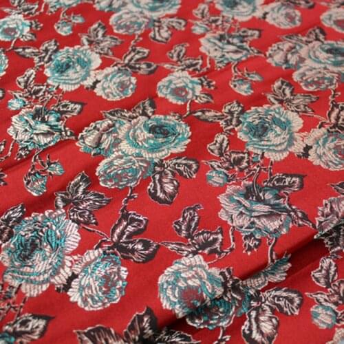 NCF401 Red Peony Brocade Jacquard Fabric Chinese Silky Clothes For Womens Cheongsam Qipao Chinese Wedding Dress DIY Materials