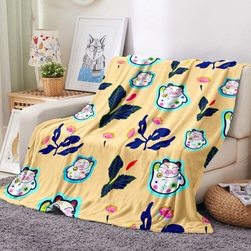 Lovely Cats/Leaves Flannel Blanket For Bedroom Fleece Blanket 3D Print Cartoon Colorful Throw Blanket Nap Office Fluffy Blanket