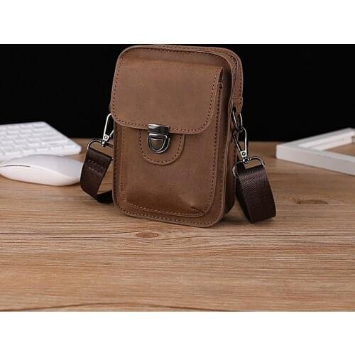 Solid Color Men Crazy Horse Leather Casual Fashion Chest Sling Bag Design One Shoulder Bag Cross Body Bag Male Smoke Bag