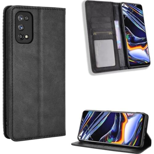 Suitable for OPPO Realme 7 pro anti-drop magnetic card mobile phone case clamshell leather retro luxury wallet case