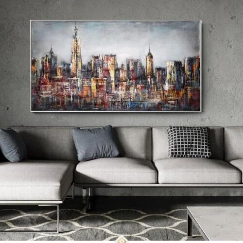 Hand Painted Abstract Oil Painting Wall ArtRetro Urban Modern On Canvas For Living Room Picture Minimalist Decorative No Frame