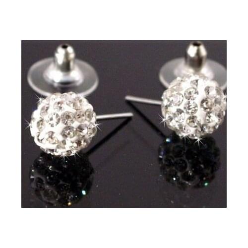 Lowest Price 10mm Best white Crystal Micro Pave Disco Ball Silver Plated crystal Earrings Stud wholesale crystal