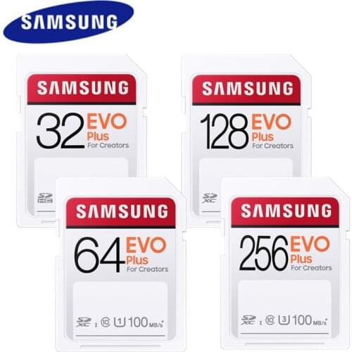 SAMSUNG EVO Plus Full-size SD Card 100MB/s Memory Card MicroSD 32GB 64GB 128GB 256GB C10 UHS-I For 4K and FHD Video Camera